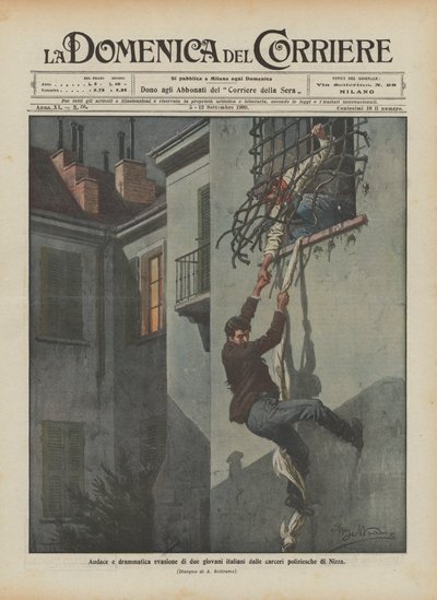 Gedurfde en dramatische ontsnapping van twee jonge Italianen uit de politiegevangenissen van Nice door Achille Beltrame